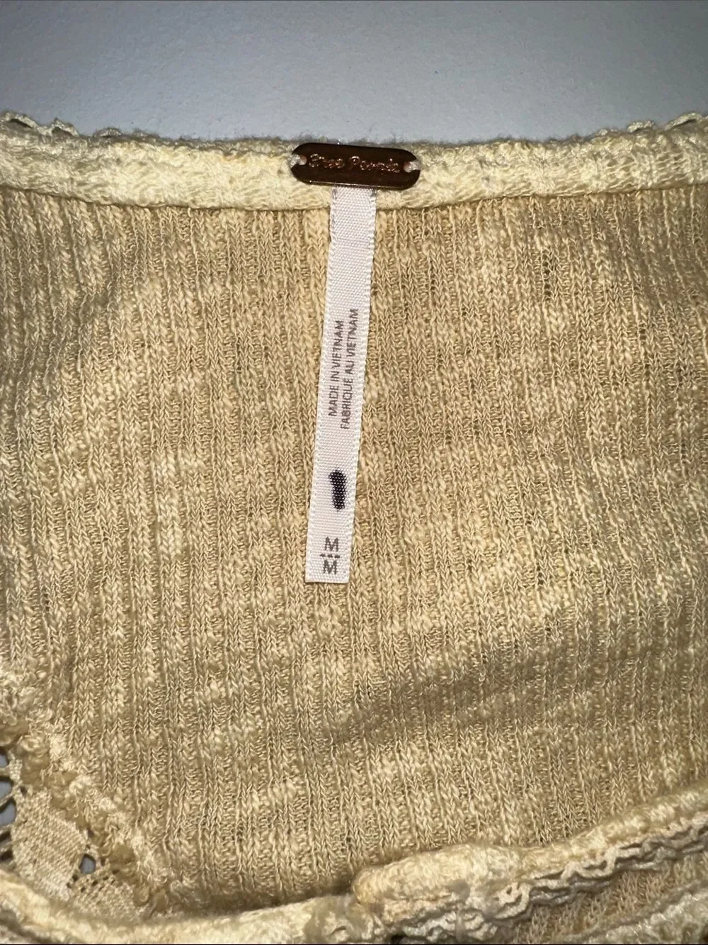 free people M Come On Over Ribbed Knit Lace Buttoned Long Sleeves Thermal Top